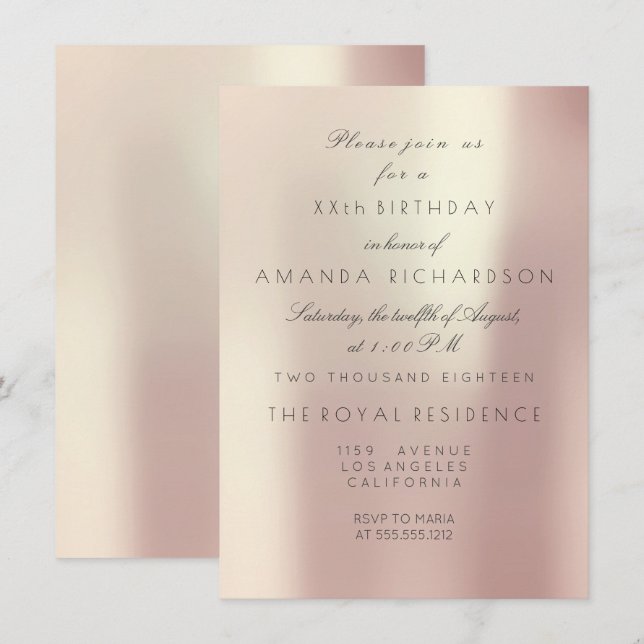 Minimalism Pink Rose Blush Pearly Glam Birthday Invitation (Front/Back)