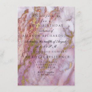 Minimalism Pink Rose Gold Marble Birthday Party Invitation