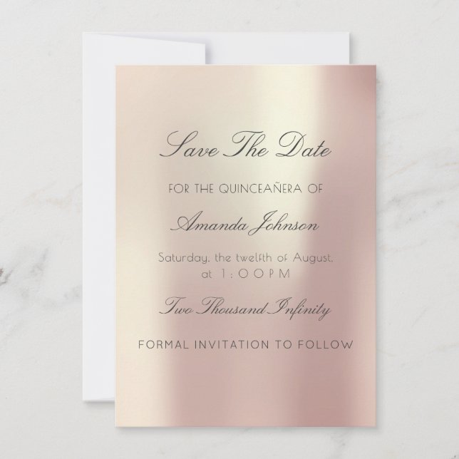Minimalism Pink Rose QUINCEAÑERA Save The Date  Invitation (Front)
