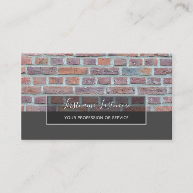 Minimalism red solid brickwall grey rectangle business card (Front)