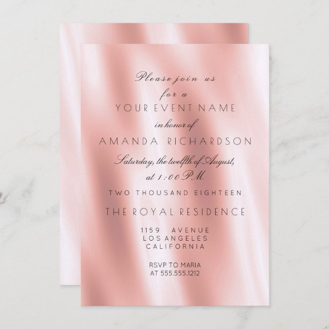 Minimalism Rose Blush Silk Fabric Gold Birthday Invitation (Front/Back)