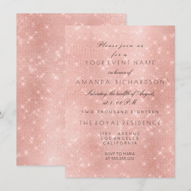 Minimalism Rose Pink Blush Sparkly Gold Birthday Invitation (Front/Back)