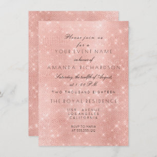Minimalism Rose Pink Blush Sparkly Gold Birthday Invitation