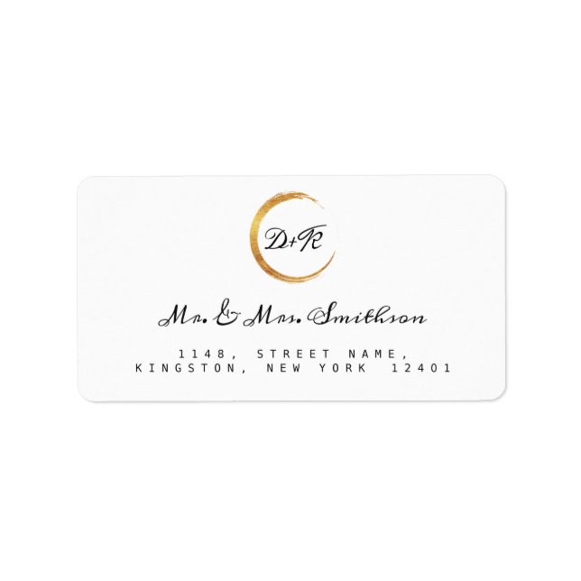 Minimalism RSVP Monogram Black White Gold Adress Label (Front)