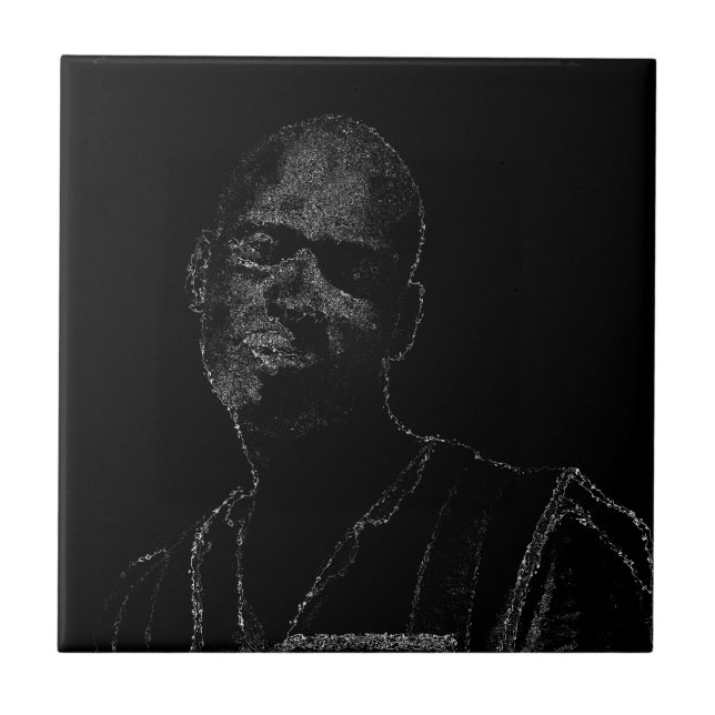 Minimalism Sketch Drawing Man Face Head Tile (Front)