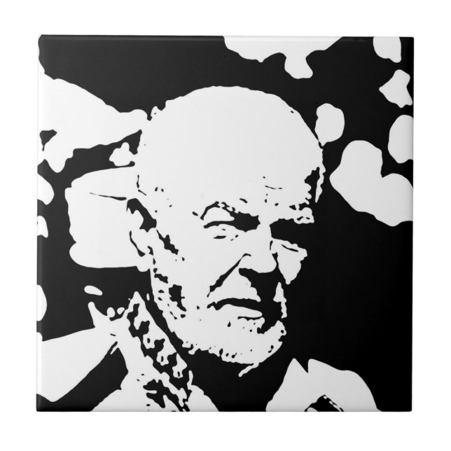 Minimalism Sketch Drawing Old Man Face Head Tile (Front)