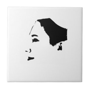 Minimalism Sketch Drawing Woman Lady Girl Face Tile
