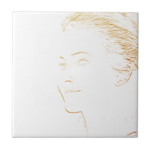 Minimalism Sketch Drawing Young Lady Face Head Tile
