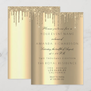 Minimalism Sparkly Drips Gold Birthday Champaigne Invitation