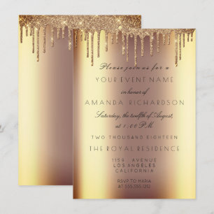 Minimalism Sparkly Drips Gold Birthday Sepia Ombre Invitation