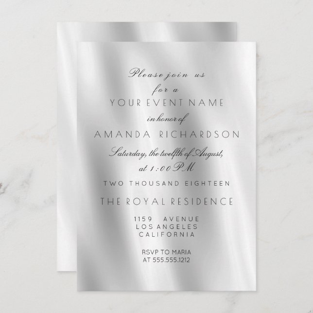 Minimalism White Gray Silk Fabric Ombre  Birthday Invitation (Front/Back)
