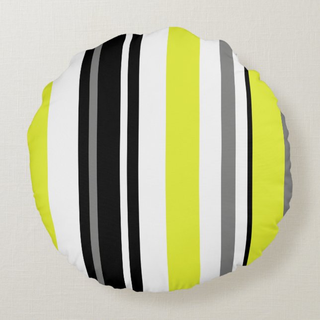 Minimalism Yellow Black Stripes Round Cushion (Back)
