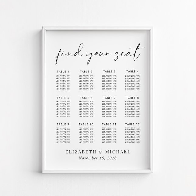 Minimalist 12 Table Wedding Seating Chart (Creator Uploaded)