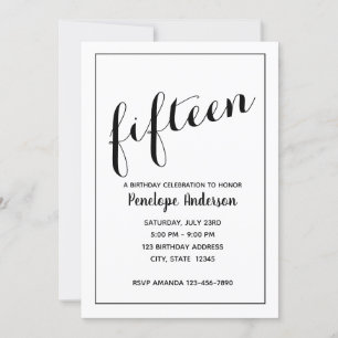Minimalist 15th Birthday Invitation