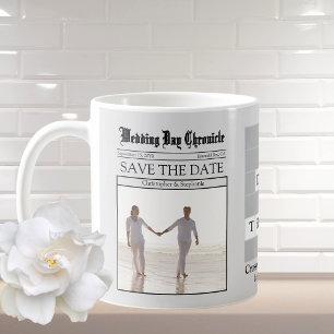 Minimalist 1 Photo Grey Newspaper Save the Date Coffee Mug