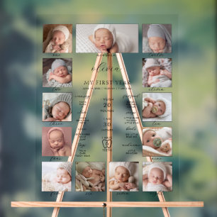 Minimalist 1st Birthday Milestone Photo Collage Acrylic Sign
