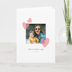 Minimalist 1st Mother's Day Photo Gift with Hearts Card