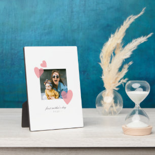 Minimalist 1st Mother's Day Photo Gift with Hearts Plaque