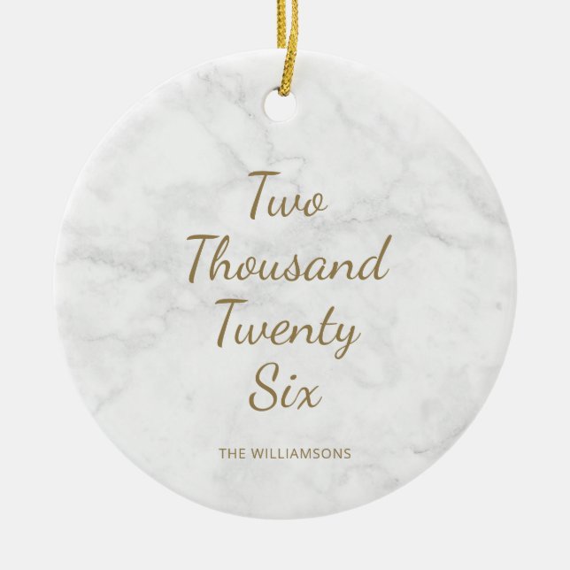 Minimalist 2021 Modern Grey Marble Personalised  Ceramic Tree Decoration (Front)