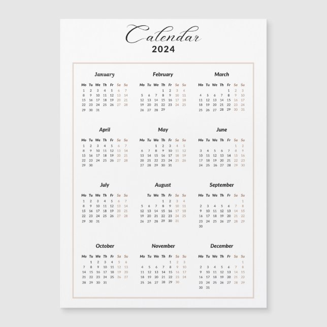Minimalist 2024 Magnetic Calendar (Front)