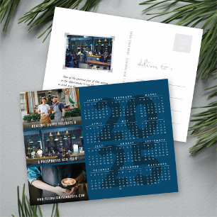 Minimalist 2025 Calendar Blue New Year 3 Photo Holiday Postcard