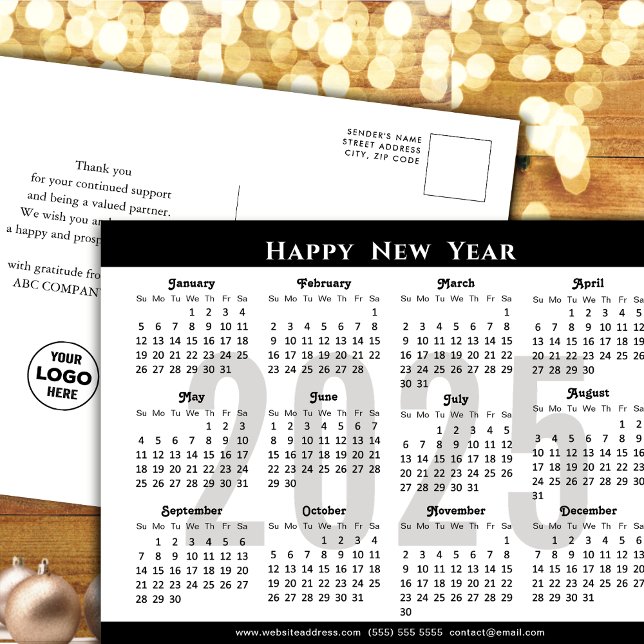 Minimalist 2025 Calendar Modern Black Corporate Holiday Postcard (Creator Uploaded)