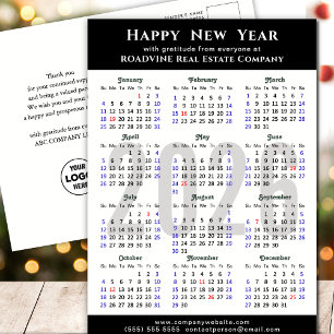 Minimalist 2025 Calendar Modern Black Corporate Holiday Postcard