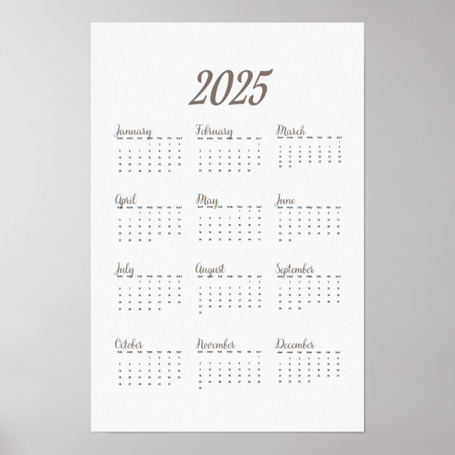 Minimalist 2025 Wall Calendar Poster Beige Tone (Front)