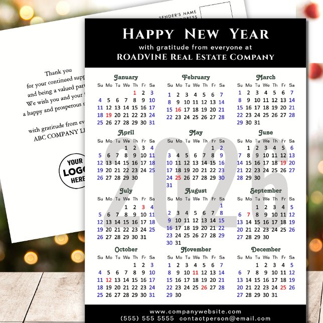 Minimalist 2026 Calendar Modern Black Corporate Holiday Postcard (Creator Uploaded)