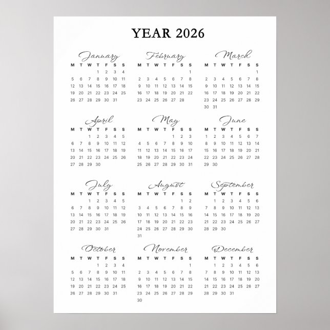 Minimalist 2026 Calendar Poster (Front)
