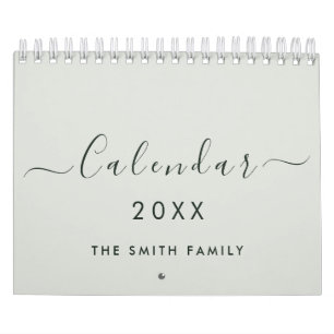 Minimalist 2027 Sage Green Script Family Last Name Calendar