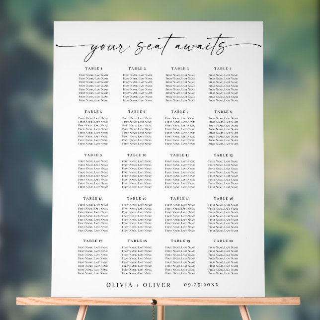 Minimalist 20 table Seating Chart Acrylic Sign (Neutral)