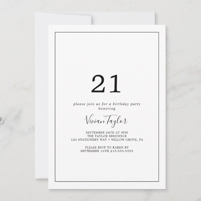 Minimalist 21st Birthday Party Invitation (Front)