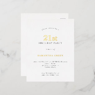 Minimalist 21st Birthday Party White Glam Real Foil Invitation Postcard