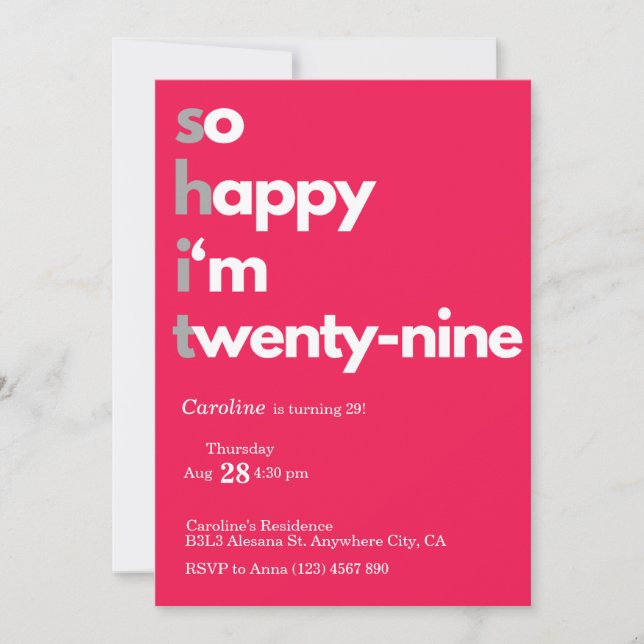 Minimalist 29th Birthday Invitation Modern 29 (Front)