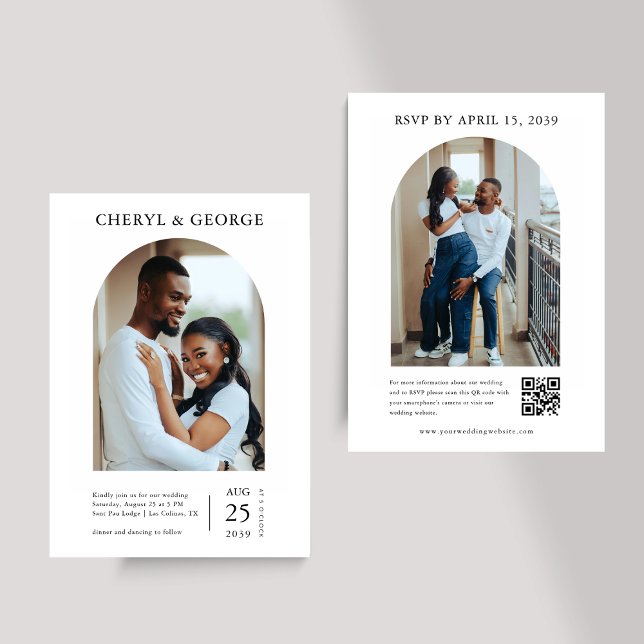 Minimalist 2 Arch Photo QR Code All in One Wedding Invitation (Creator Uploaded)