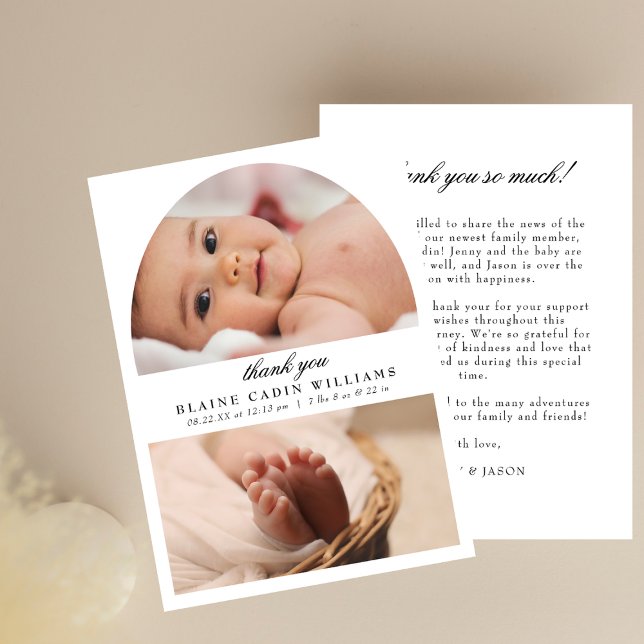 Minimalist 2 Photo Birth Announcement Thank You (Creator Uploaded)