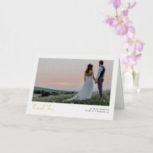 Minimalist 2 Photo Calligraphy Wedding Thank You Foil Greeting Card