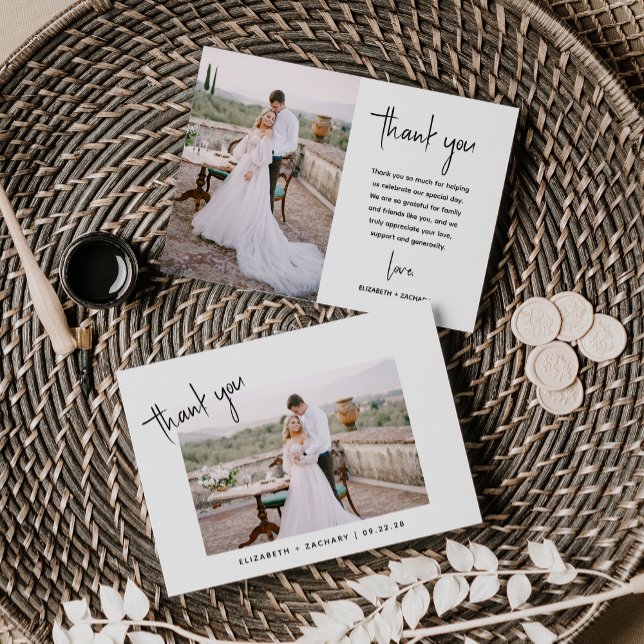 Minimalist 2-Photo Modern Script Wedding Thank You Card (Creator Uploaded)