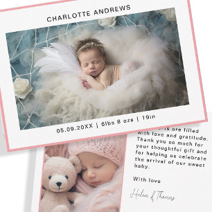 Minimalist 2 Photo New Baby Thank You Card