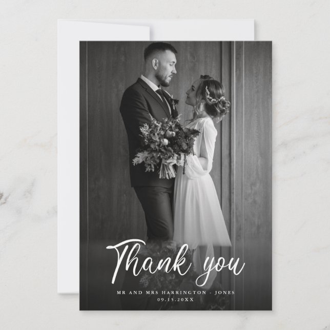 Minimalist 2 Photo Wedding Thank You Card (Front)