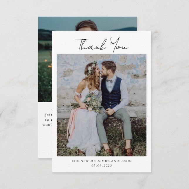 Minimalist 2 Photo Wedding  Thank You Card (Front/Back)