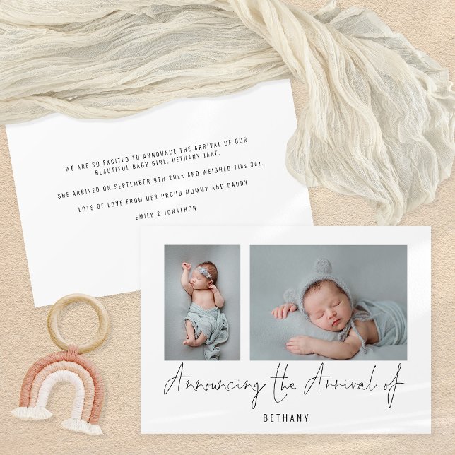 Minimalist 2 Photos Announcing the Arrival Birth Announcement (Creator Uploaded)