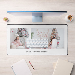 Minimalist 2 Photos Family Names White Desk Mat
