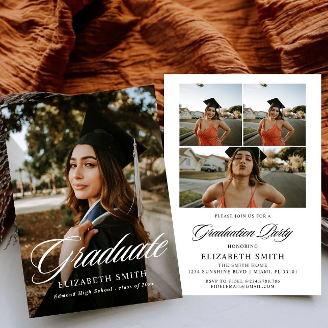 Minimalist 2 Photos Graduation Announcements (Creator Uploaded)