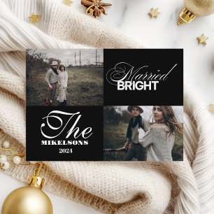 Minimalist 2 Photos Married and Bright  Holiday Card