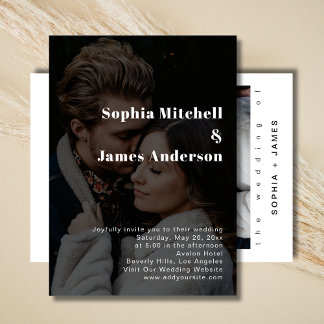 Minimalist 2 Photos Modern Elegant Black Wedding  Invitation