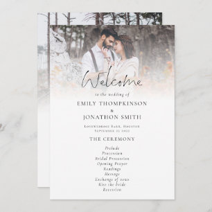 Minimalist 2 Photos Overlay Script Wedding Program Card