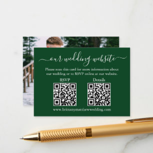 Minimalist 2 QR Wedding RSVP Details Photo Green Enclosure Card
