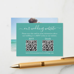 Minimalist 2 QR Wedding RSVP Details Photo Teal Enclosure Card